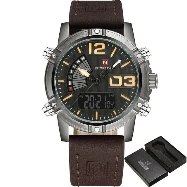 Men's Waterproof Fashion Quartz Leather Digital Military Sports Watches