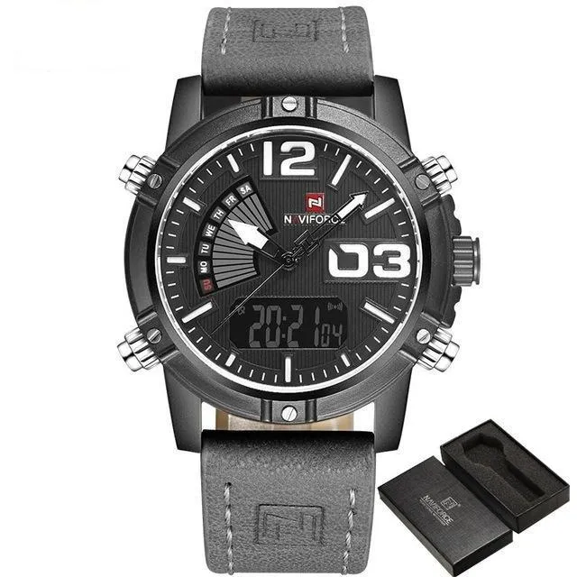 Men's Waterproof Fashion Quartz Leather Digital Military Sports Watches