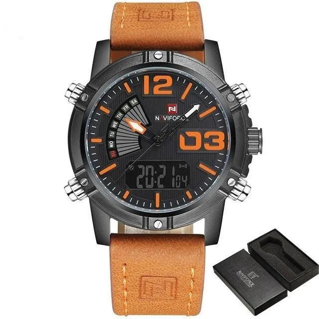 Men's Waterproof Fashion Quartz Leather Digital Military Sports Watches