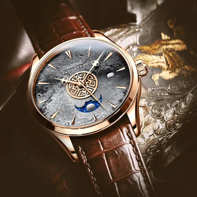 Men's Waterproof Meteorite Dial Sapphire Crystal Mechanical Wristwatch