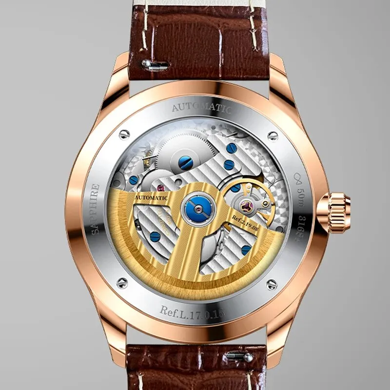 Men's Waterproof Meteorite Dial Sapphire Crystal Mechanical Wristwatch