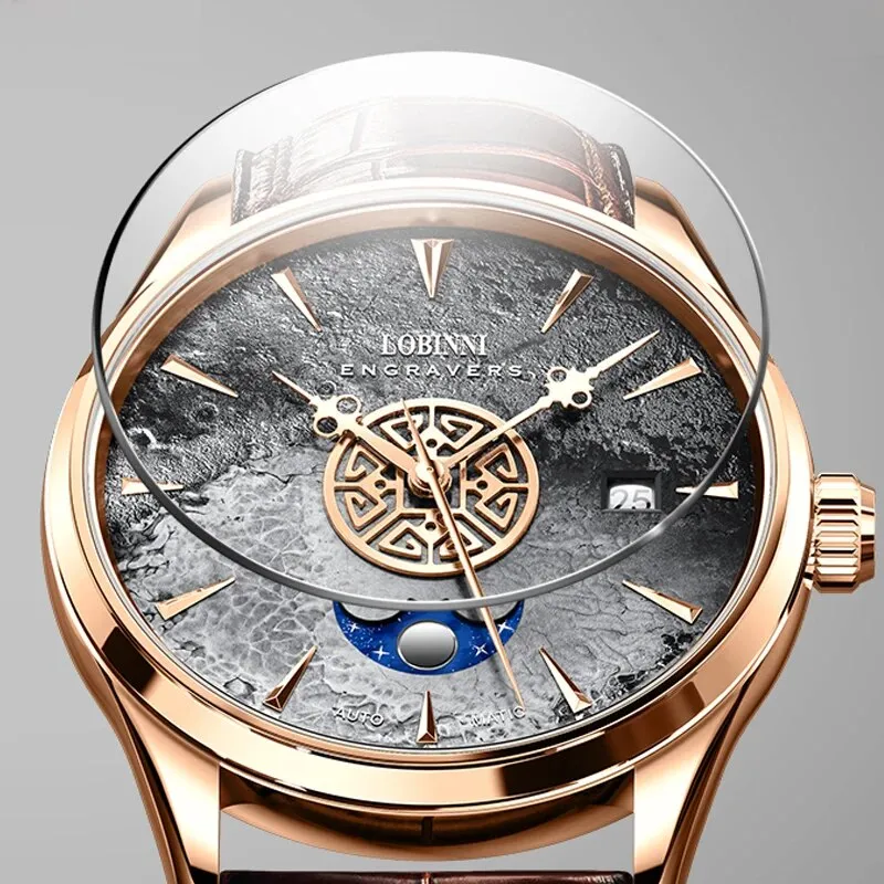 Men's Waterproof Meteorite Dial Sapphire Crystal Mechanical Wristwatch