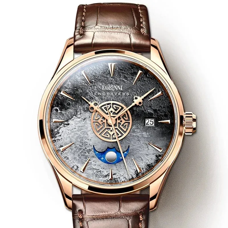 Men's Waterproof Meteorite Dial Sapphire Crystal Mechanical Wristwatch