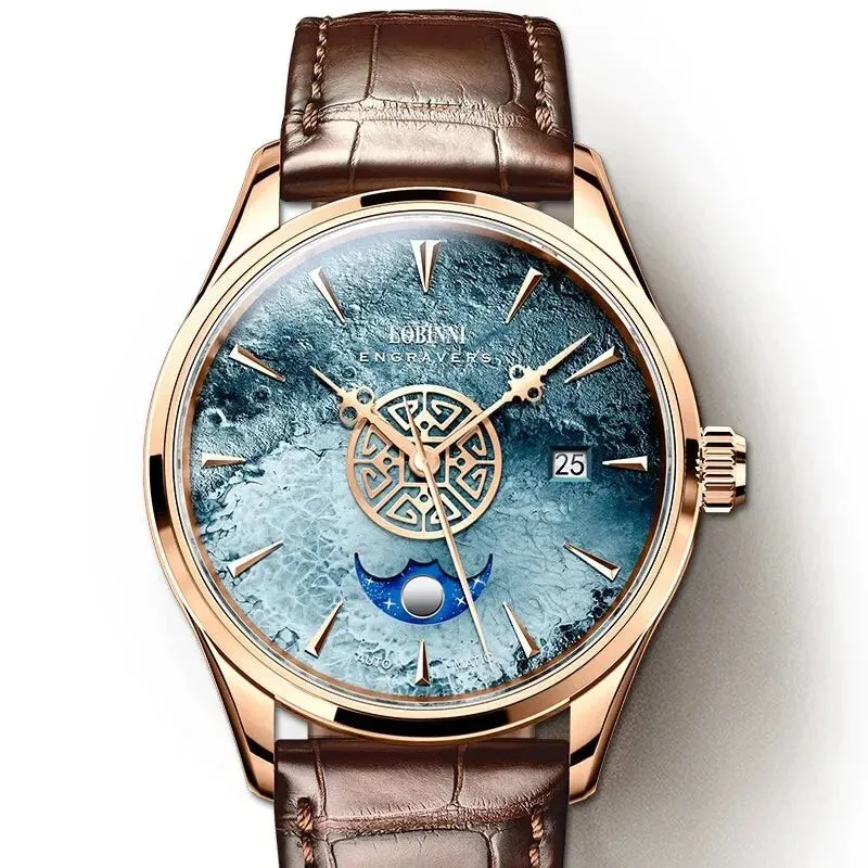 Men's Waterproof Meteorite Dial Sapphire Crystal Mechanical Wristwatch