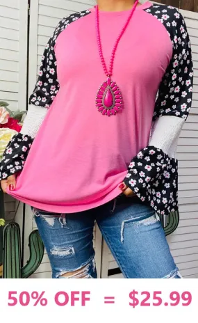 Pink Top with Flower bell sleeves