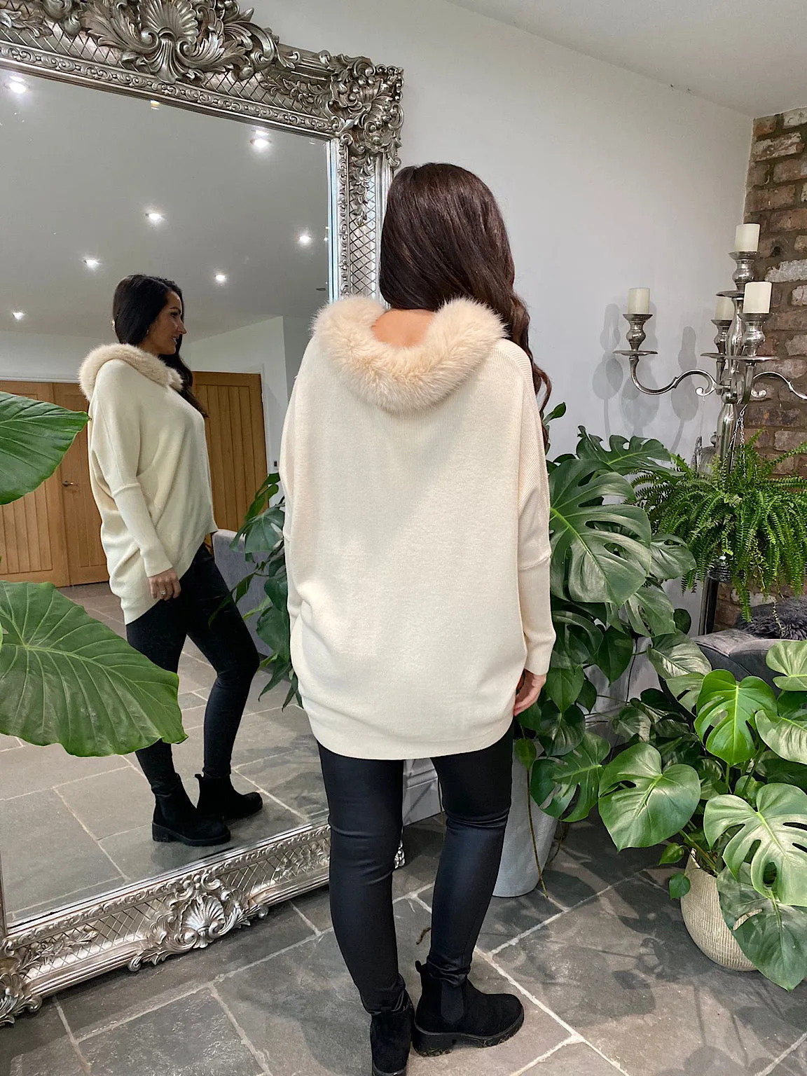 Stone Faux Fur Collar Jumper Mya